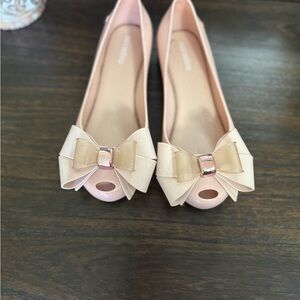 Mini Melissa Girls Blush Pink Bow Peep-Toe Flats